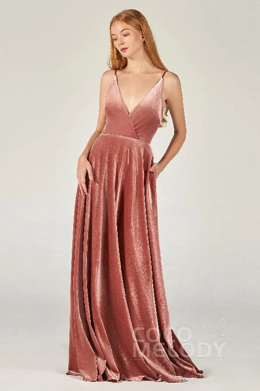 A-Line Floor Length Velvet Bridesmaid Dress Formal Dresses CB0368