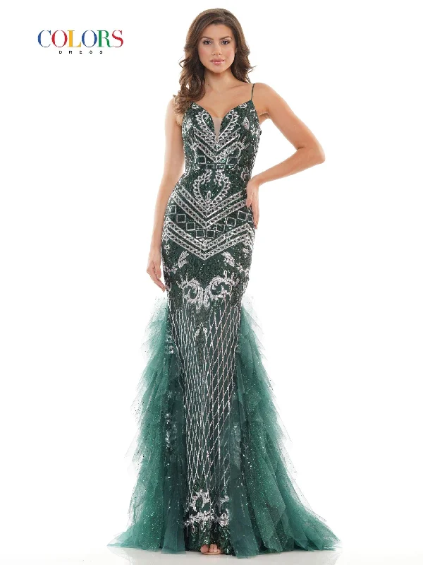 Colors 2738 Colors Prom Long Formal Glitter Mesh Dress