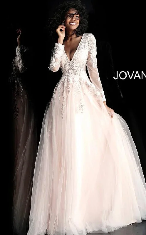 Jovani 67393 Sheer Long Sleeve Prom Ball Gown