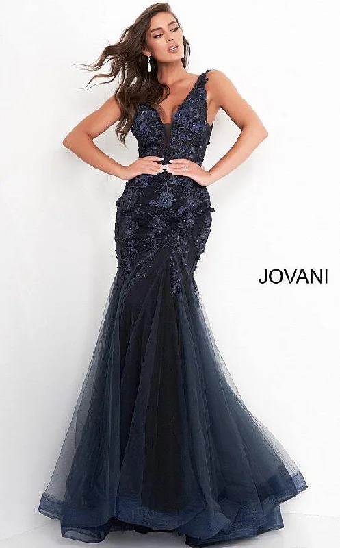 Jovani 8066 Prom Long Floral Mermaid Lace Dress