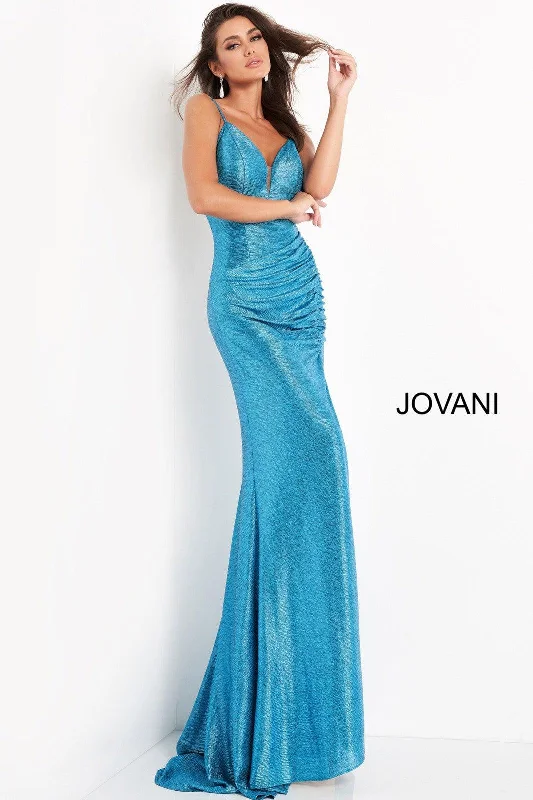 Jovani 06368 Ruched Waist Metallic Prom Dress