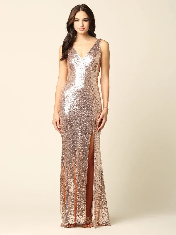 Long Formal Sleeveless Sequins Fitted Dress