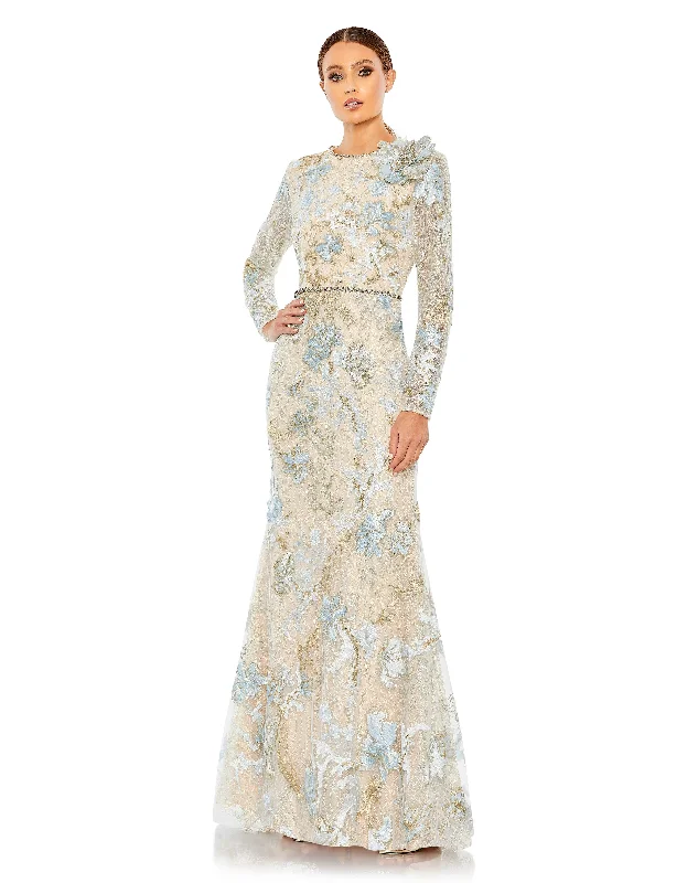 Mac Duggal 11174 Long Sleeve Floral Lace Formal Gown