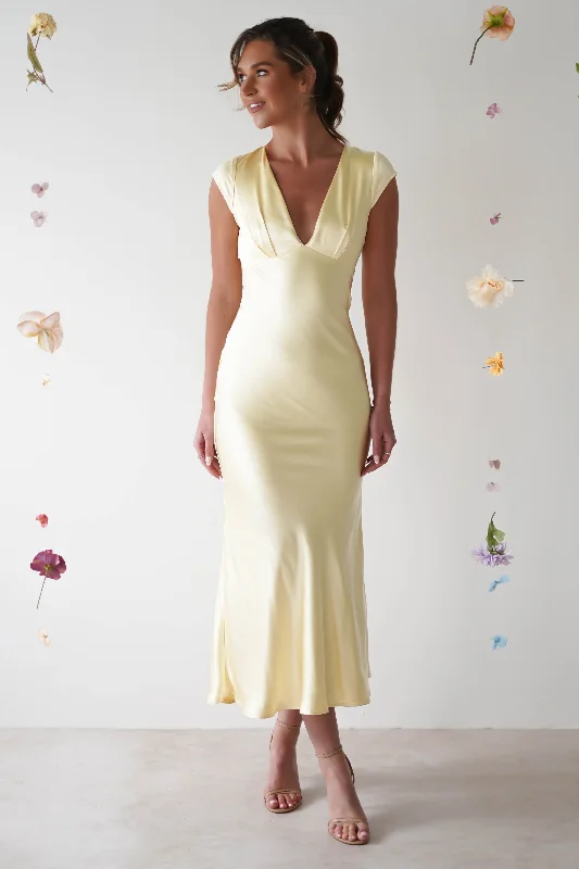 Nellie Soft Satin Midaxi Dress | Yellow