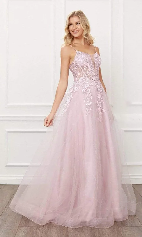 Nox Anabel - T449 Floral Embroidered A-Line Prom Dress