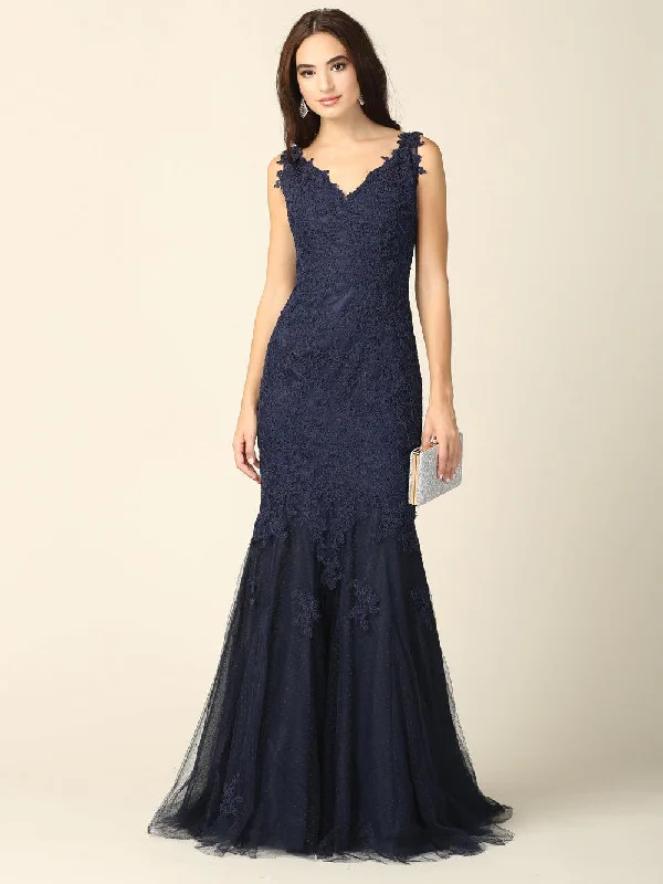 Prom Long Sleeveless Formal Fitted Lace Dress