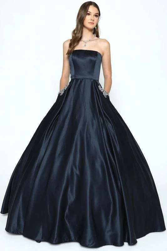 Quinceanera Prom Long Strapless Beaded Ball Gown