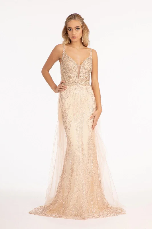 Long Spaghetti Strap Mesh Mermaid Prom Dress