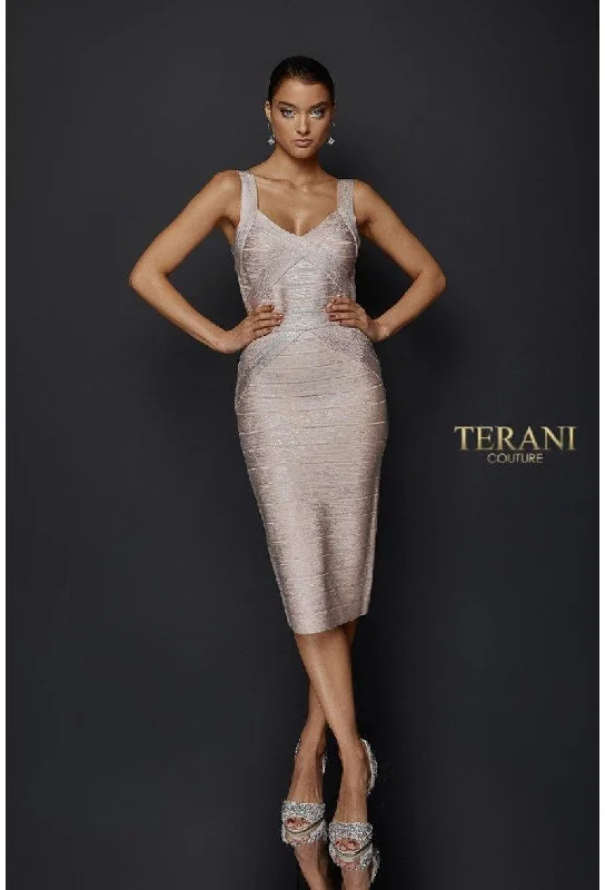 Terani Couture 1921C0011 Short Sleeveless Metallic Dress