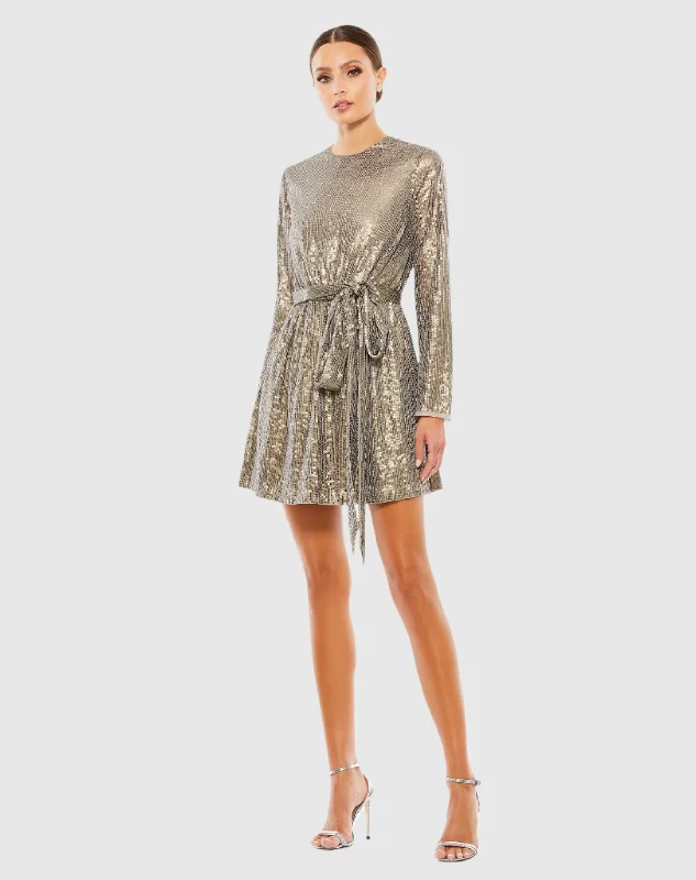 Sequin Embellished Long Sleeve High Neck Mini Dress