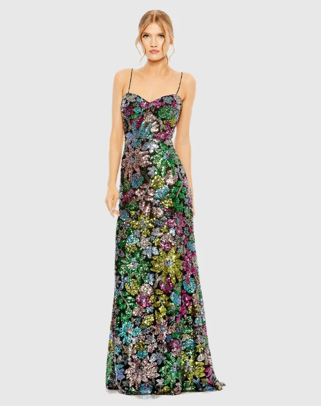 Sweetheart Sleeveless Floral Sequin Gown