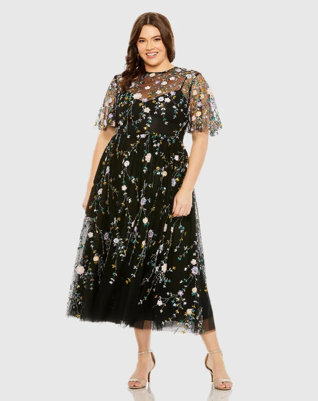 Sequin Floral Embroidered Dress