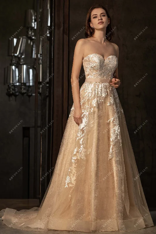 Enchanting Champagne Lace A-line Wedding Dress