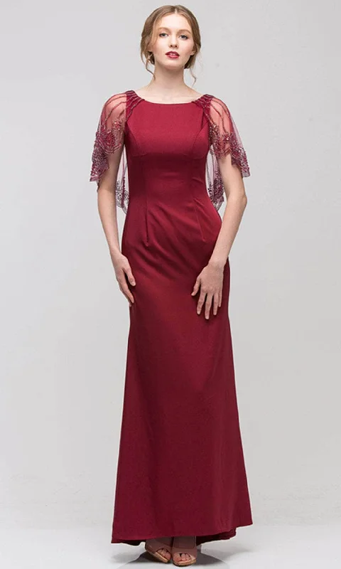 Eureka Fashion 7003 - Embellished Sheer Cape Formal Gown