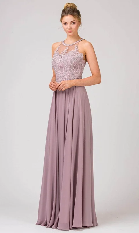 Eureka Fashion 9106 - Embroidered Jewel Neck Prom Dress