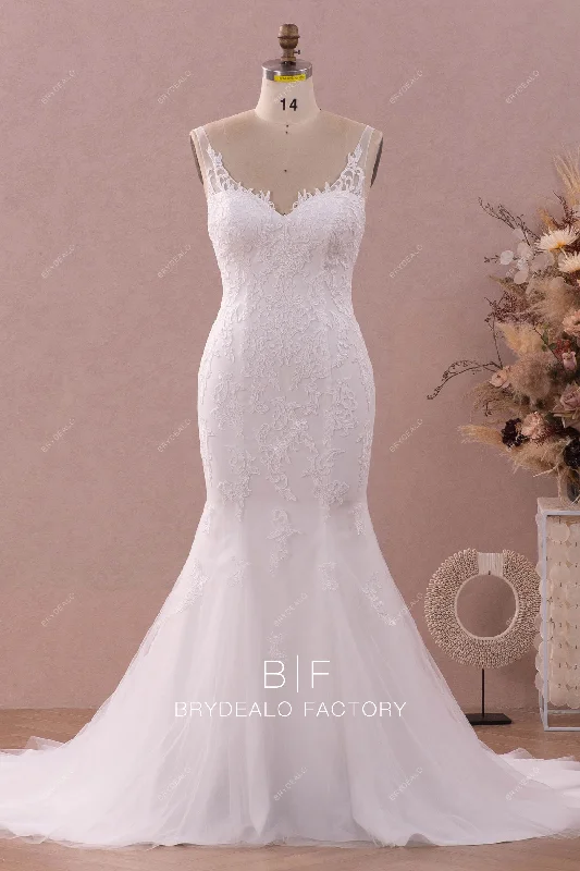 Elegant Illusion Neck Lace Mermaid Wedding Dress