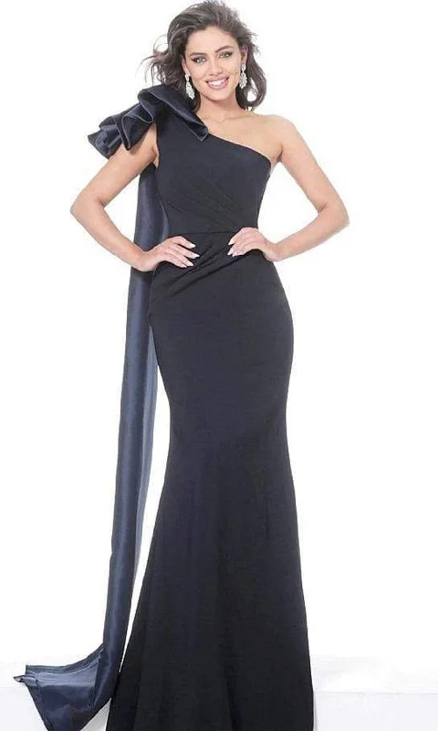 Jovani - 1008 Asymmetric Neck Plain Evening Dress