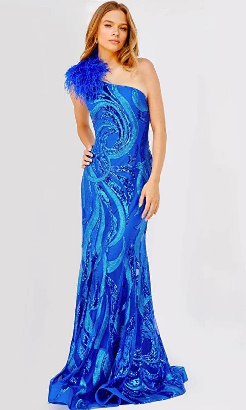 Jovani 32596 - Feather Shoulder Sequined Dress