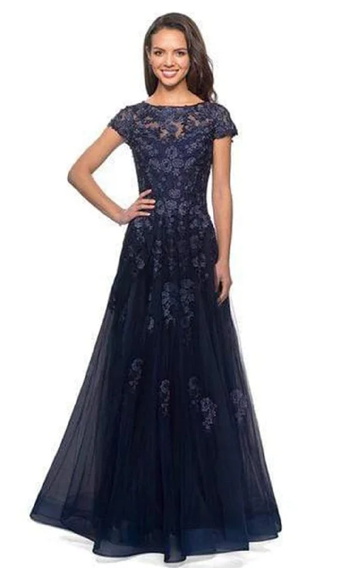 La Femme - 26907 Lace Applique Bateau A-line Dress