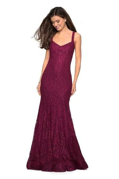 La Femme - 27709 Floral V-Neck Fitted Trumpet Evening Dress