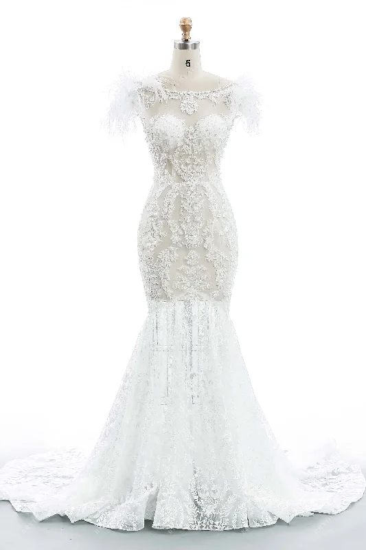 Pearled Lace Mermaid Wedding Dress