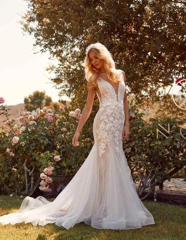 Nox Anabel JE917 Size 14 3D Floral Lace Mermaid Wedding Dress Bridal Gown Boho Train