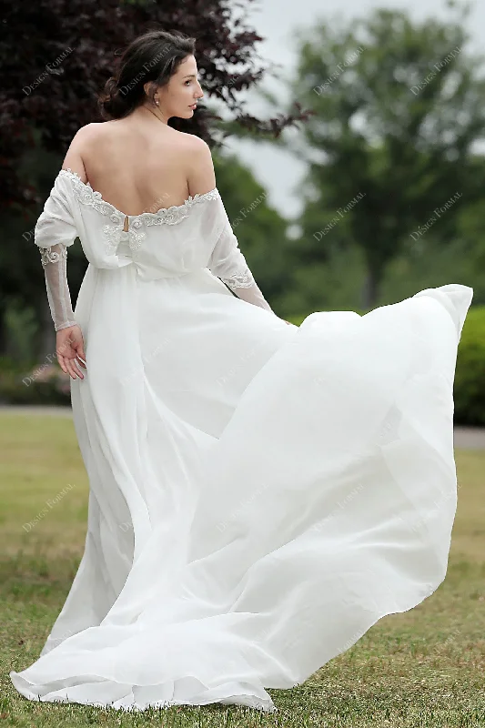 White Off-Shoulder Sleeves A-Line Wedding Dress