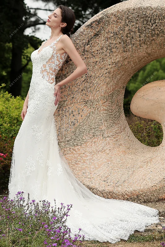 Plunging V-neck Lace Designed Cutout Mermaid Wedding Dress