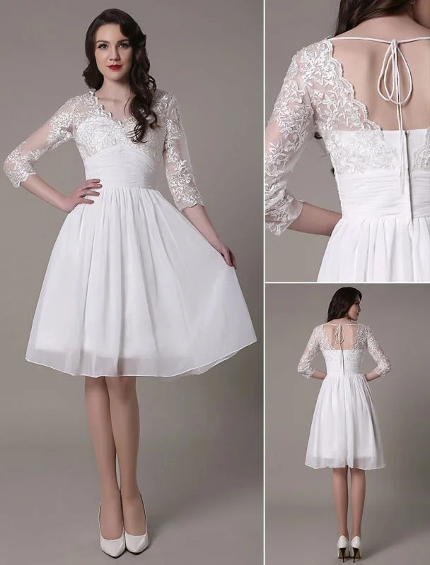 Simple Wedding Dressses Chiffon V Neck Lace A Linepleated Bridal Dress Exclusive