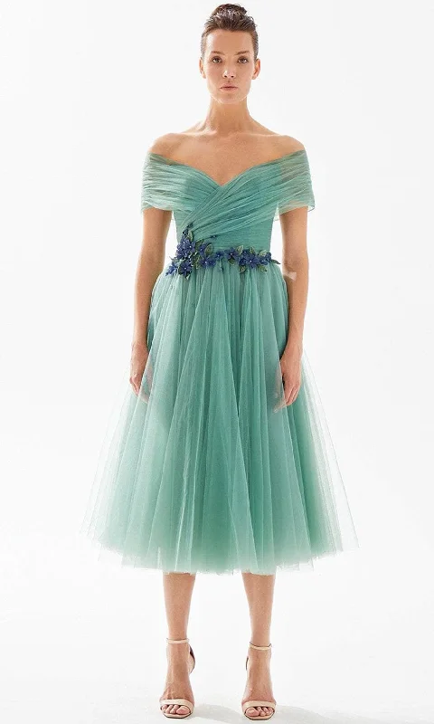 Tarik Ediz 98293 - Off Shoulder Tulle Tea-Length Dress