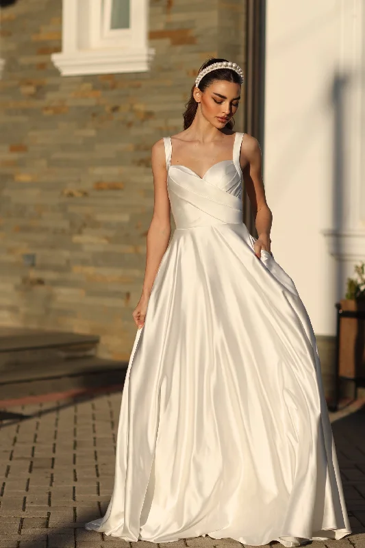 Tina Holly BB210W Pleated A Line Long Ball Gown Wedding Dress