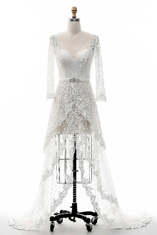 Illusion V-neck Lace Casual Bridal Dress