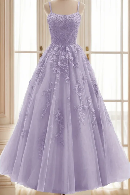 A-Line Sweep-Brush Train Tulle Prom Dress CS0403