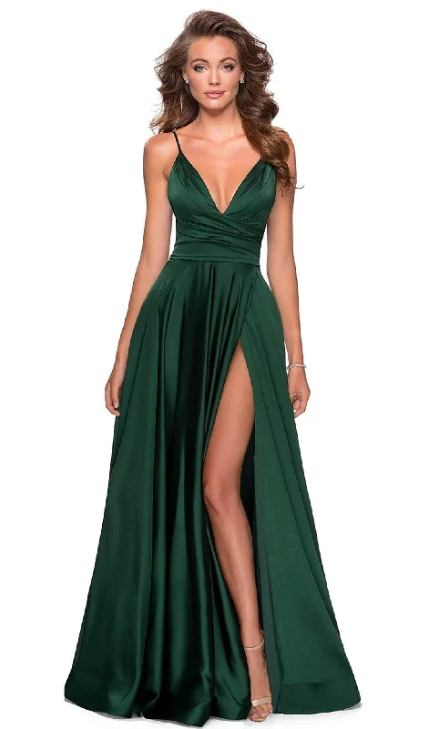 La Femme - 28607  Deep V Neck High Leg Prom Dress