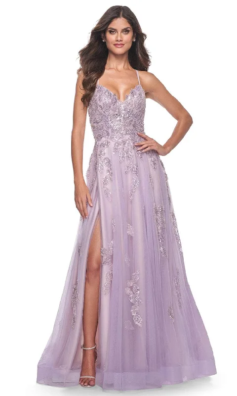 La Femme 32090 - V-Neck Beaded Foliage Prom Gown