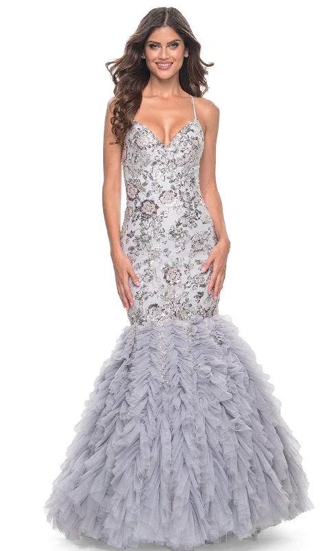 La Femme 32105 - Lace-Up Back Ruffled Mermaid Prom Gown