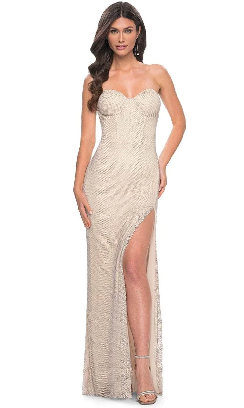 La Femme 32414 - Hot Stone Fishnet Strapless Prom Dress