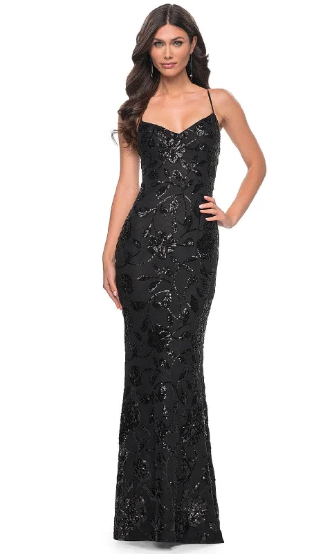 La Femme 32415 - Floral Sequin Sleeveless Prom Gown