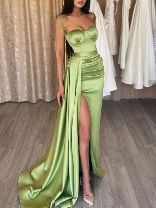 Simple sweetheart neck green tulle formal dress, green evening dress